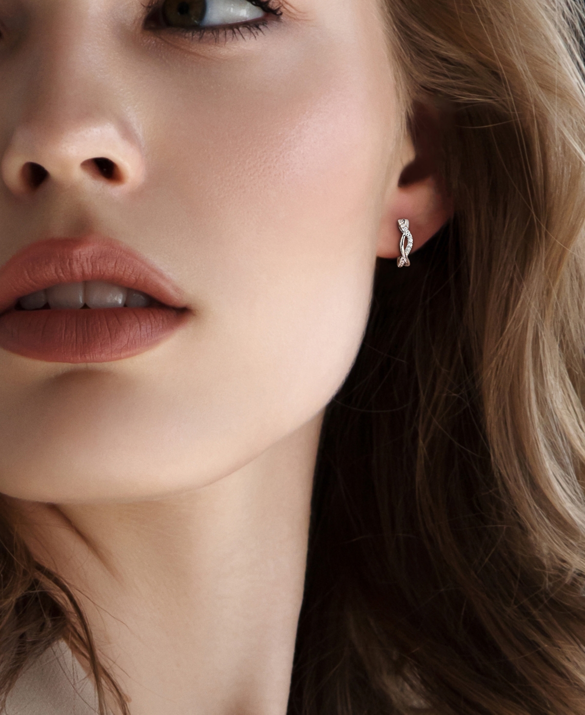 Macy's Moissanite Crossover Small Hoop Earrings (1/8 Ct. T.w.) In Sterling Silver, 0.5" In Sterling Silver Moissanite