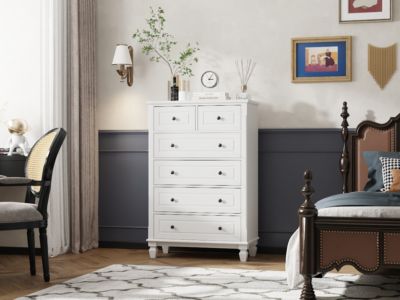 Modern White 6-Drawers Wood Chest of Drawer Dresser，bedroom nightstand, wooden end table