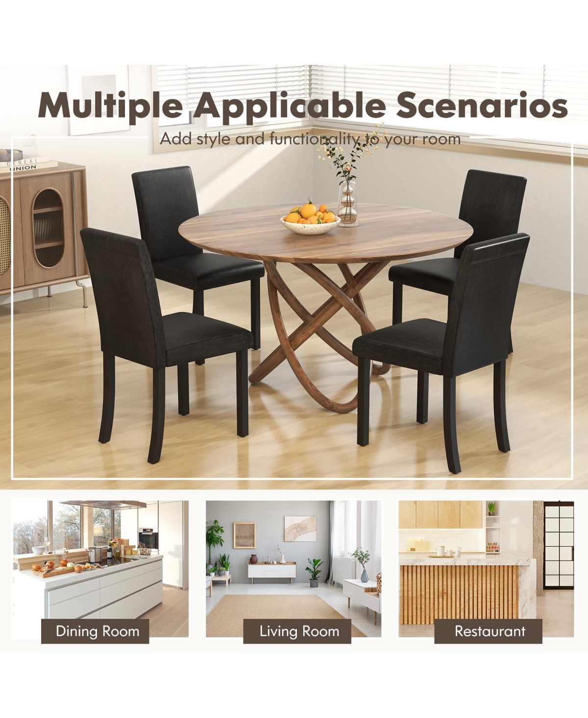 Gymax Dining Chair Set of 4 w/ Acacia Wood Frame & Rubber Wood Legs Padded Backrest Brown