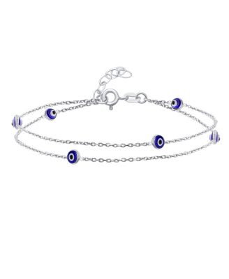 Spiritual Amulet Double Row Evil Eye Anklet Ankle Bracelet Sterling Silver Adjustable