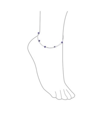 Spiritual Amulet Double Row Evil Eye Anklet Ankle Bracelet Sterling Silver Adjustable