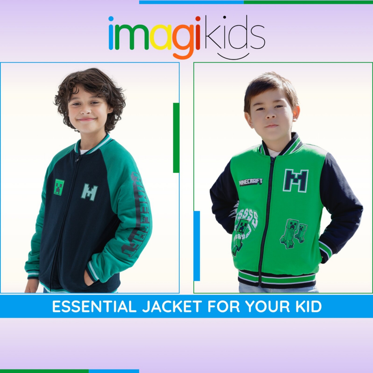 Minecraft Boys Zip Up Varsity Bomber Jacket to (5-6 - 18-20) - creeper