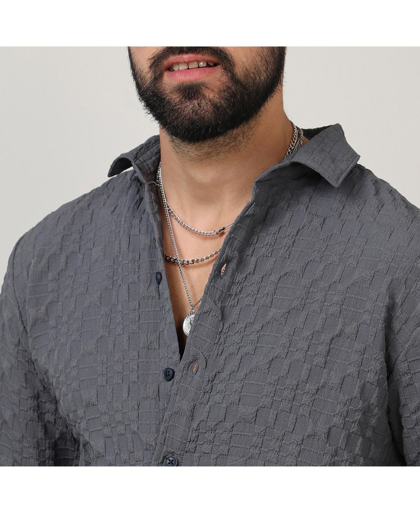 Мужская рубашка Cahoot Campus Sutra Charcoal Grey Embossed Geometric, цвет: Серый — фото 5