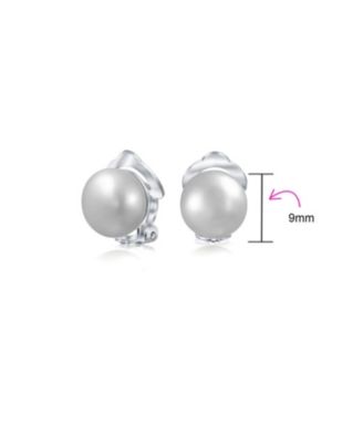 Button Style Freshwater Cultured Pearl Clip On Ball Stud Earrings Sterling Silver Non Pierced Ears