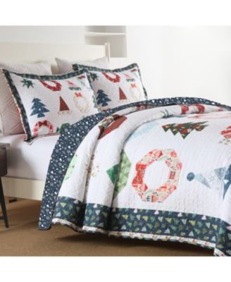 3 Pcs Winter Blue Candy Christmas Quilt Bedspread Set King