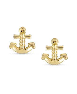 Petite Small Tropical Beach Vacation Honeymoon Simple Nautical Boat Anchor Screw Back Stud Earrings Yellow 14K Gold