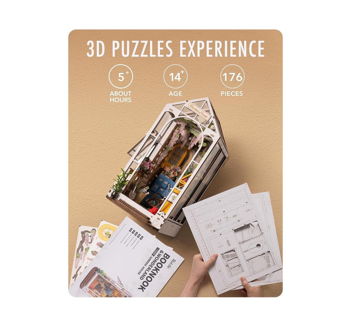Детские конструкторы Flash Popup Flower House Book Nook Kit 176-Piece Puzzle, Ages 14 & Up, цвет: Белый — фото 6