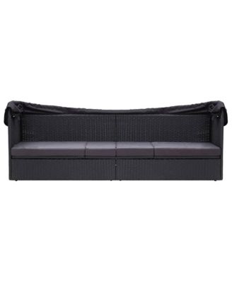 Sun Lounger Black PE rattan Outdoor Sofa Rectangular