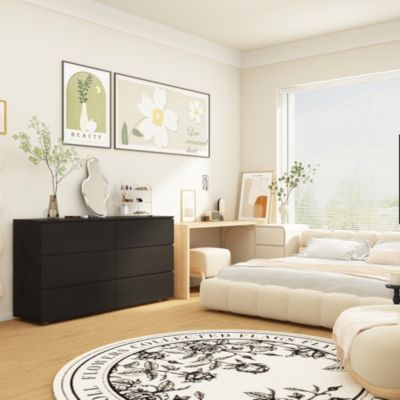 6-Drawers Black Wood Chest of Drawer Cabinet Organizer