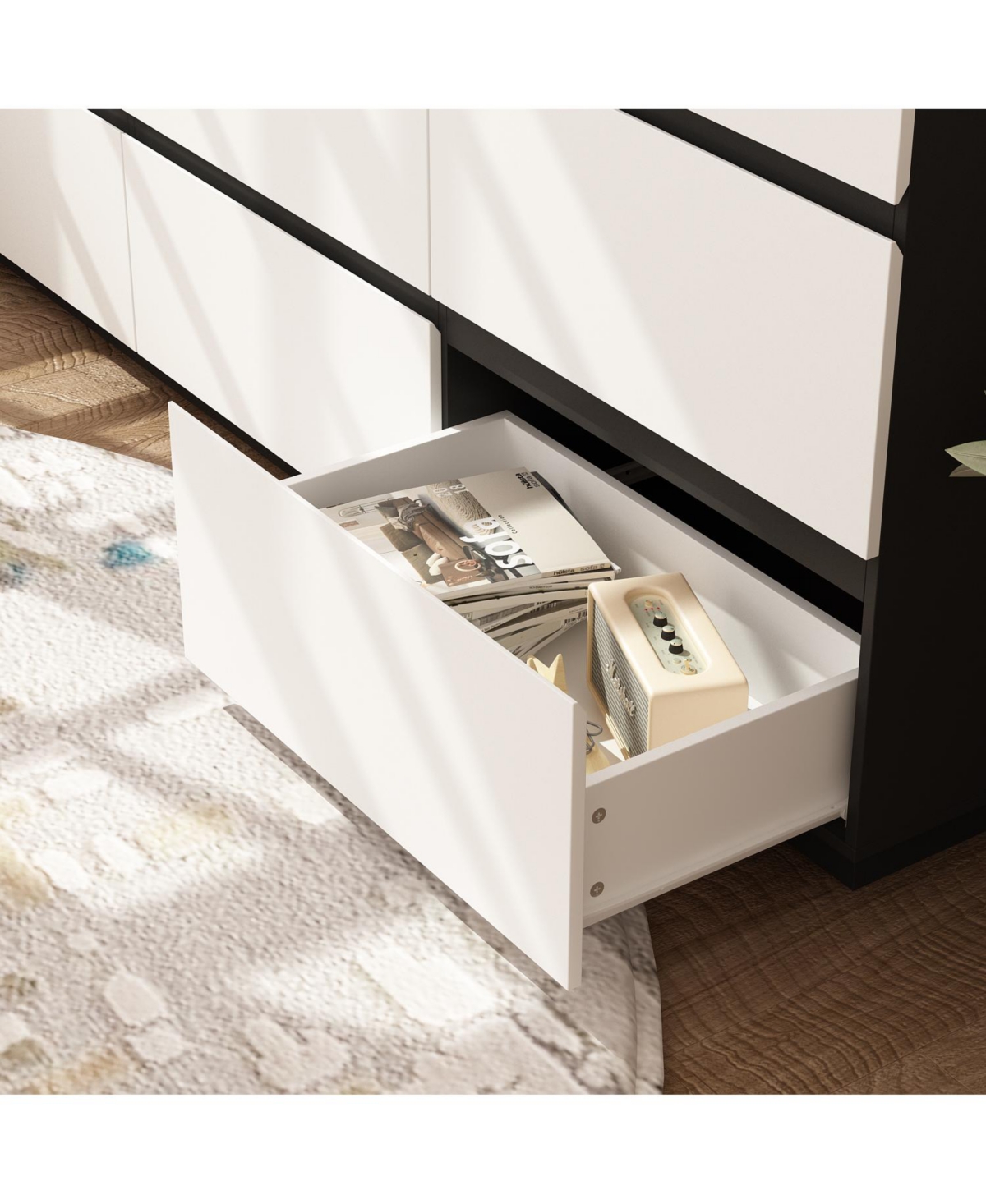 Homsee Black and White Wooden Accent Storage Cabinet with 9-Drawers