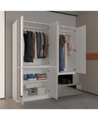 White High Gloss Mirrored Doors Big Wardrobe Combo Armoires