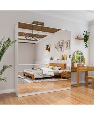 White High Gloss Mirrored Doors Big Wardrobe Combo Armoires