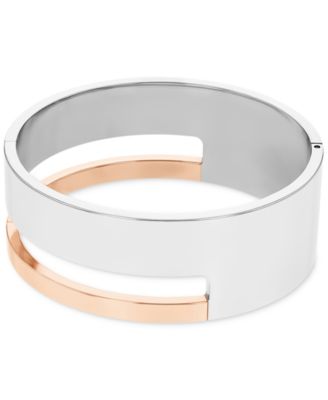 Two-Tone Stainless Steel Geometric Bangle Bracelet