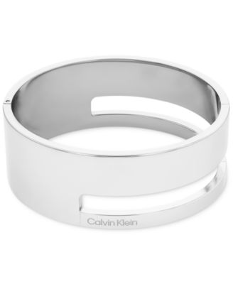 Two-Tone Stainless Steel Geometric Bangle Bracelet