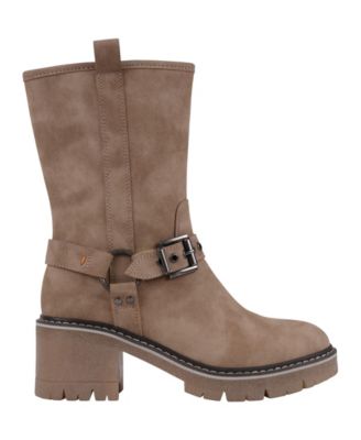 Women's Knox Buckle Lug Sole Block Heel Mid Calf Boots