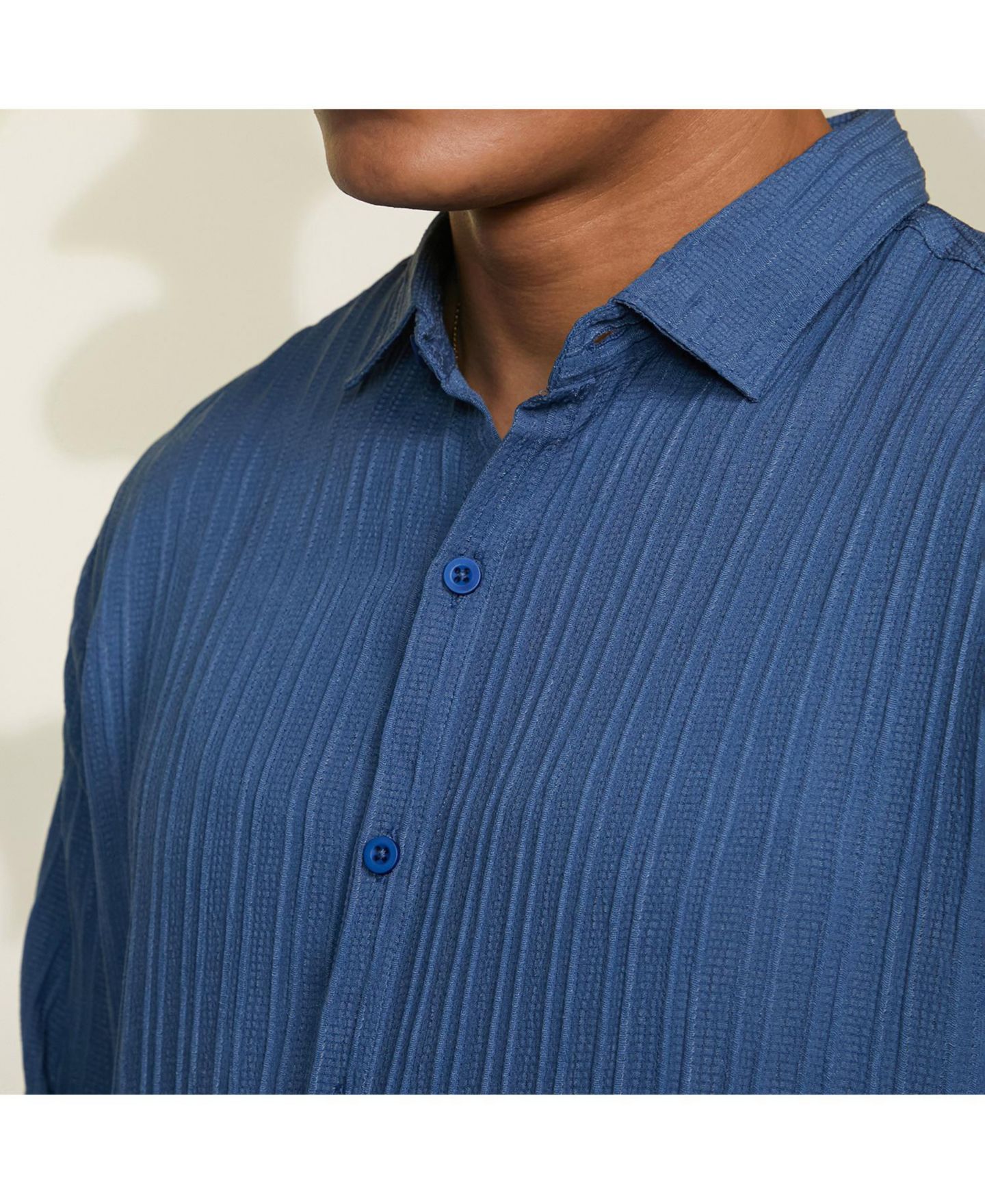 Мужская рубашка Cahoot Campus Sutra Lapis Blue Self-Design Striped, цвет: Синий — фото 4