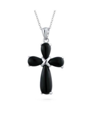 Timeless Fashion Black Onyx Green Jade Cross Pendant Necklace in Sterling Silver
