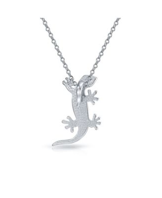 Nautical Tropical Green Opal Gecko Lizard Pendant Necklace in Sterling Silver