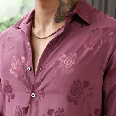 Men's Rouge Pink Self-Design Floral Shirt