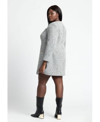 Women's Plus Size Tweed Long Sleeve Mini Dress
