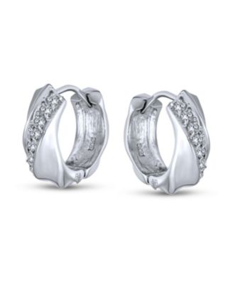 Elegant Cubic Zirconia CZ Accent Stripe Cross Twist Huggie Small Hoop Earrings .925 Sterling Silver