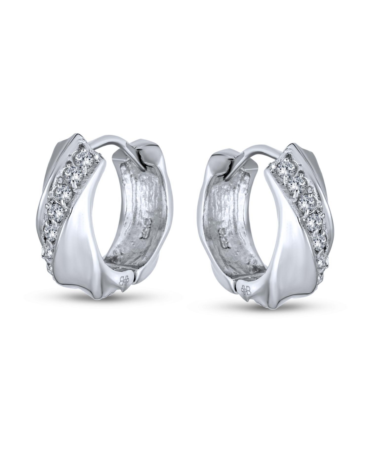 Bling Jewelry Elegant Cubic Zirconia Cz Accent Stripe Cross Twist Huggie Hoop Earrings For Women .925 Sterling- Silver