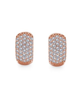 5 Five Row Pave Cubic Zirconia Wide Huggie Hoop Earrings Rose Gold Plated .925 Sterling Silver