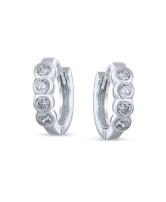 Classic Dainty Round Cubic Zirconia Solitaire Clear Green CZ Small Hoop Huggie Earrings .925 Sterling Silver