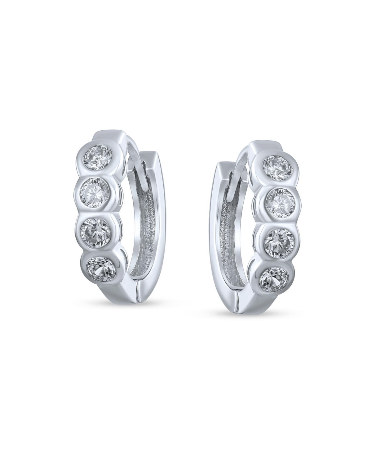 Bling Jewelry Classic Dainty Round Cubic Zirconia Solitaire Clear Green Cz Hoop Huggie Earrings For Women .925 Sterling- Silver