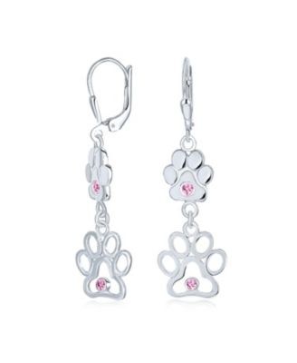 Bling Jewelry BFF Open Animal Lover Pet Dog Cat Paw Print Dangle Stud Earrings Cubic Zirconia Sterling Silver Lever back