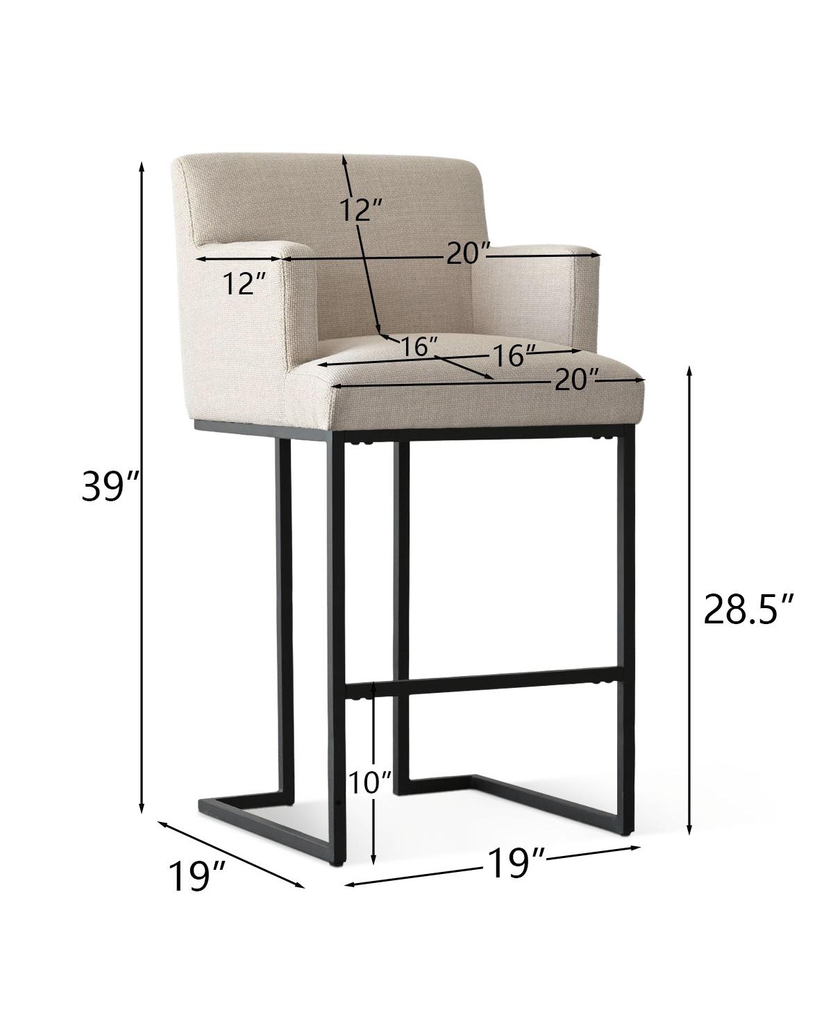 Maison Boucle Set of 2 Armrest Bar Stools, Linen Bar Stool with Black Metal Sled Legs-Maison Boucle