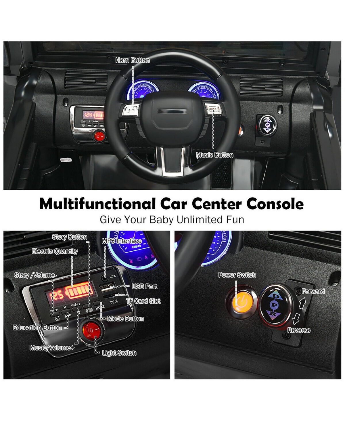 Costway 12V Kids Ride On Truck Rc Car w/ Led Lights Music Trunk