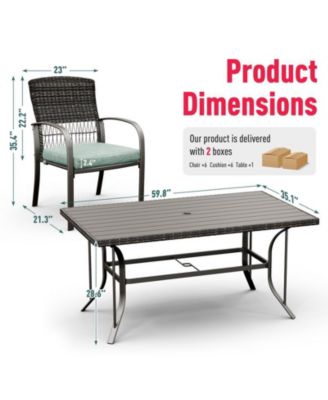 Brown 5-Piece PE Wicker Outdoor Dining Set with Green Cushions