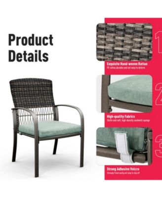 Brown 5-Piece PE Wicker Outdoor Dining Set with Green Cushions