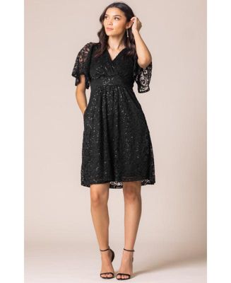 Women's Starry Sequin Lace V-Neck Cocktail Dress with Pockets