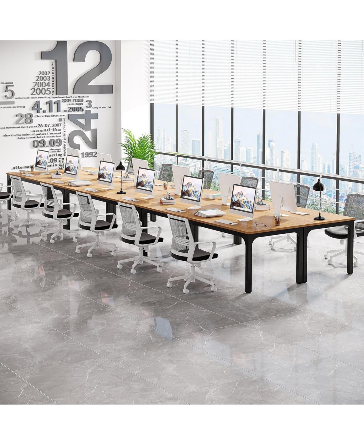 Tribesigns 78.74-Inch Conference Table Set of 6, 19FT Conference Room Table, Rectangle Meeting Seminar Table Set for 16-22 Person, Long Business