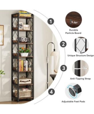 Extra Tall Freestanding Corner Shelf with 7 Tiers, Narrow Bookcase for Small Spaces and Home Office Storage