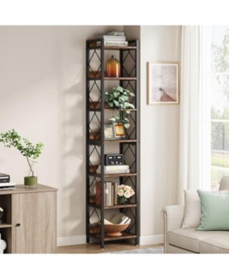 Extra Tall Freestanding Corner Shelf with 7 Tiers, Narrow Bookcase for Small Spaces and Home Office Storage