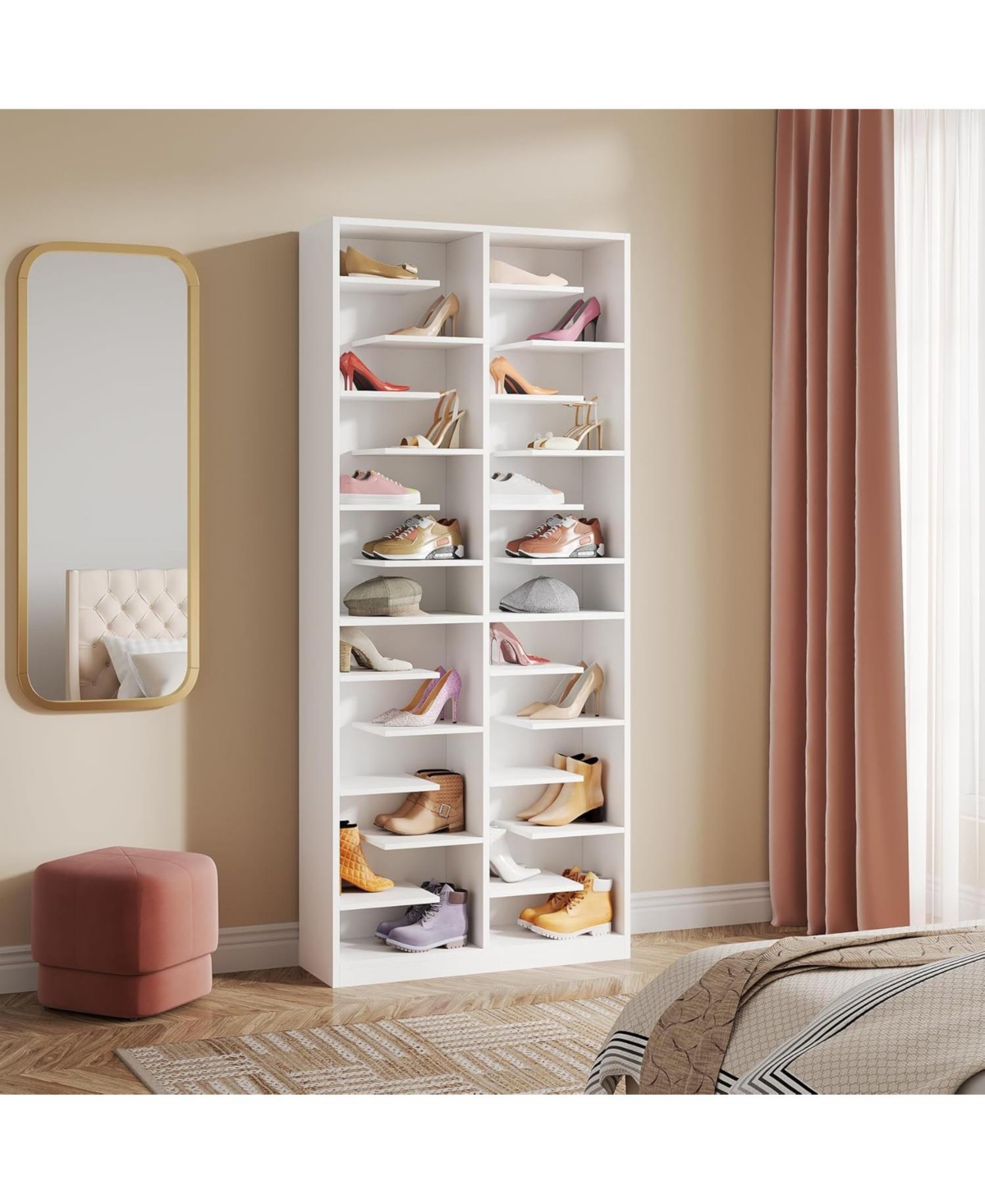 Tribesigns 13-Tier Shoe Storage Cabinet, Tall Wooden Shoe Rack with 26 Cubbies, Freestanding Shoe Storage Organizer for Entryway, Closet, Living Room