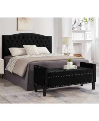 Upholstered Tufted Button Storage Bench with Nailhead Trim