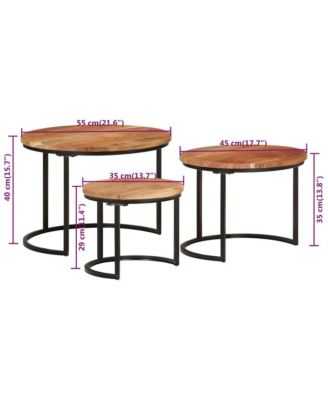 Nesting Table Set of 3 Natural wood and black