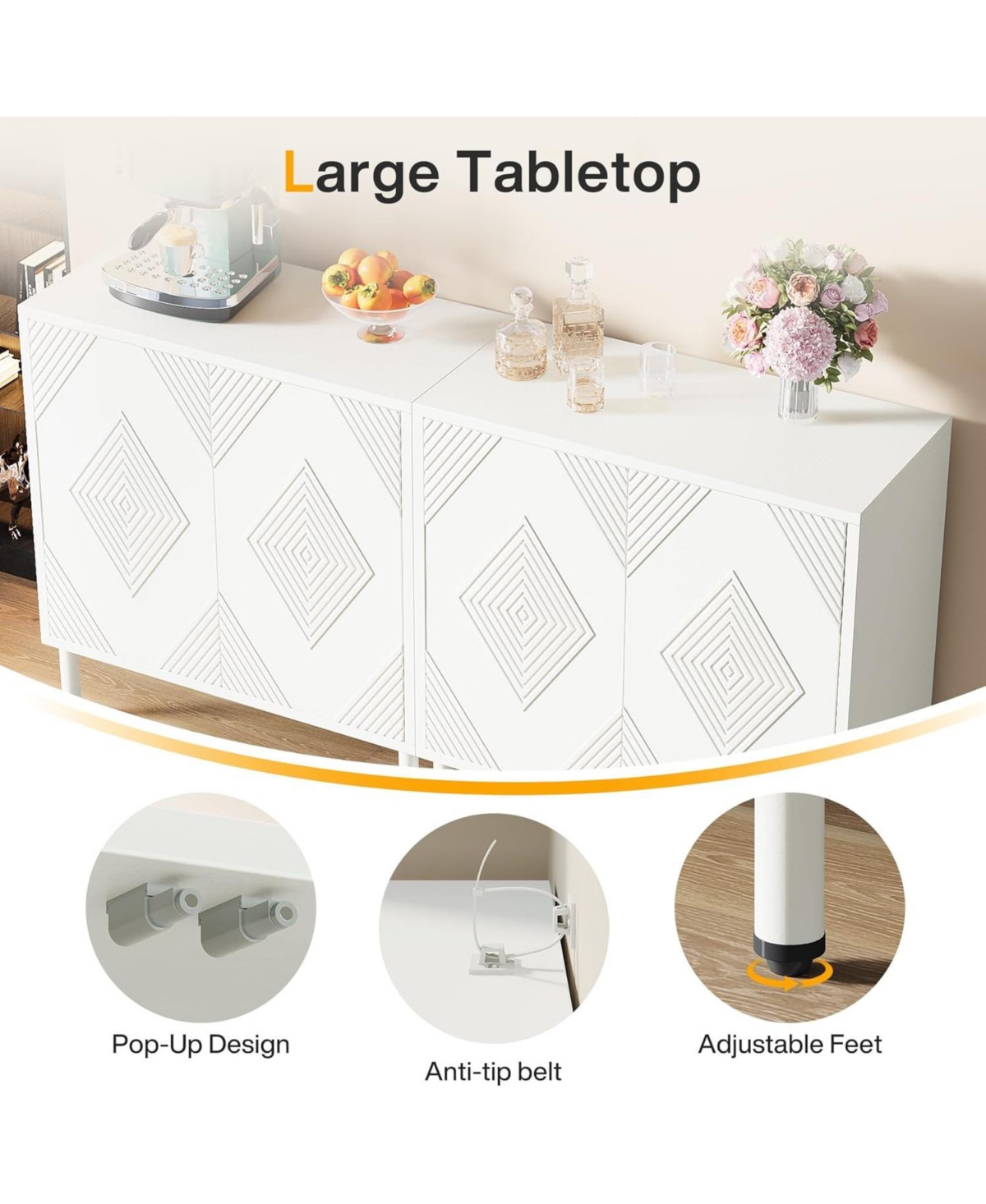 Tribesigns Buffet Cabinet with Storage,Sideboard Cabinet with 4 Doors and Adjustable Shelves, Modern Coffee Accent Cabinet Storage Cabinet