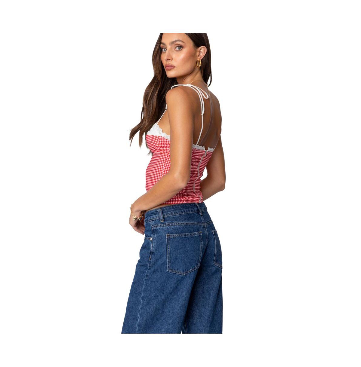 Edikted Women's Peekaboo Lacey Gingham Corset