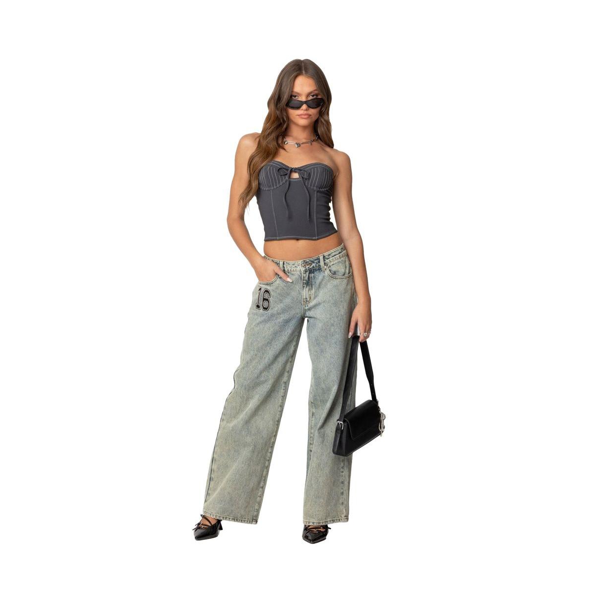 Edikted Women's 16 Vintage Acid Wash Jeans - Blue-washed