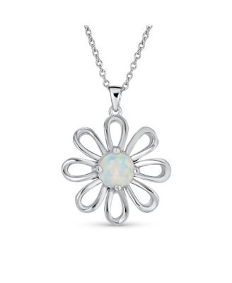 Daisy Flower White Created Opal Pendant Necklace & Earrings Set Sterling Silver