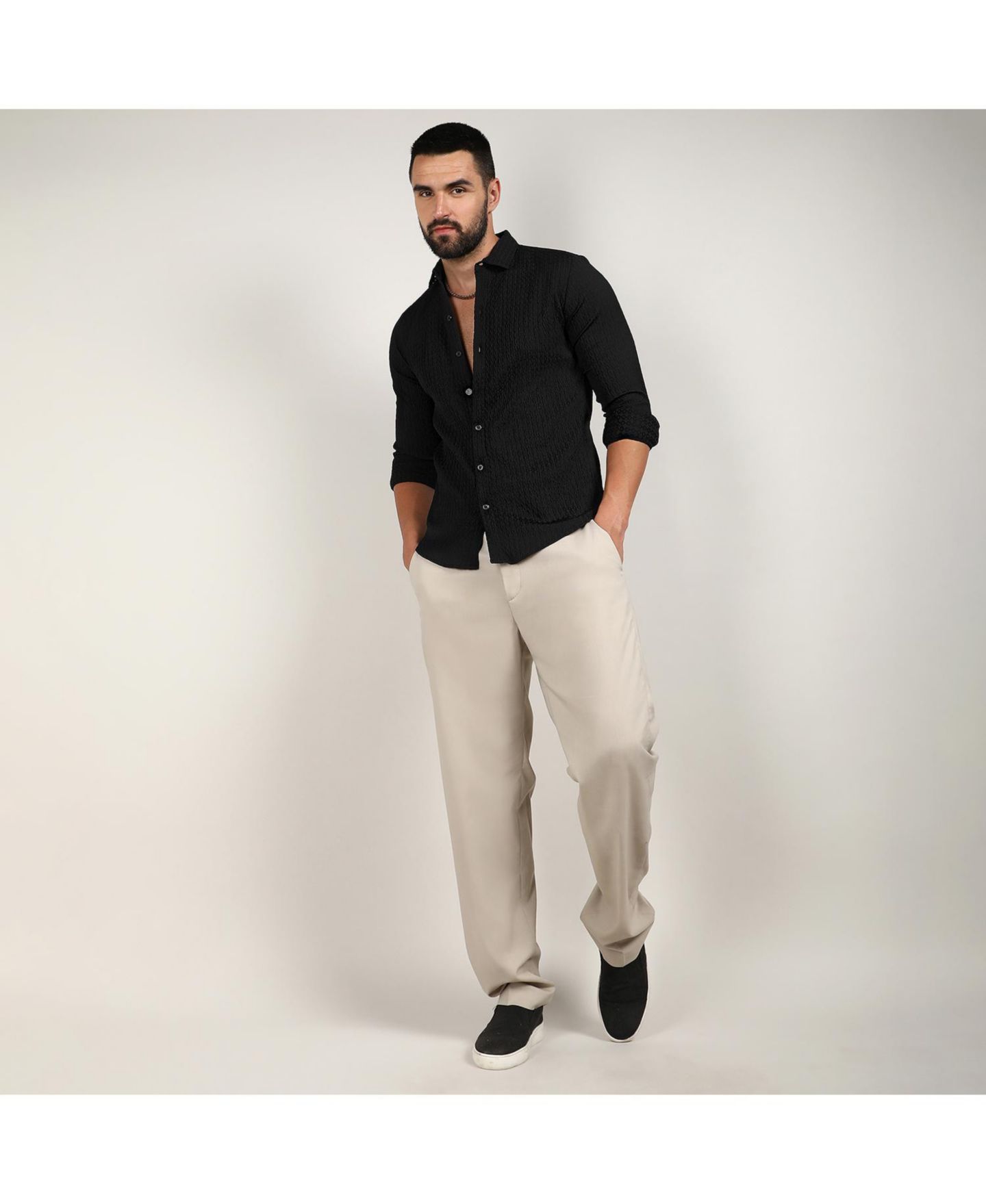 Мужская рубашка Cahoot Campus Sutra Onyx Black Chain-Creased, цвет: Чёрный — фото 3
