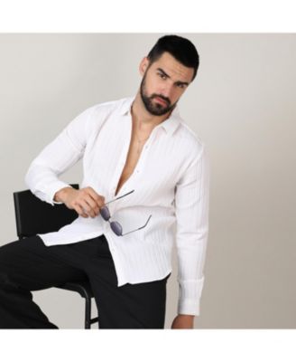 Men's Chalk White Self-Design Striped Shirt