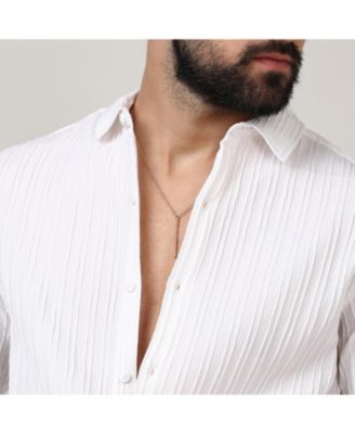 Men's Chalk White Self-Design Striped Shirt