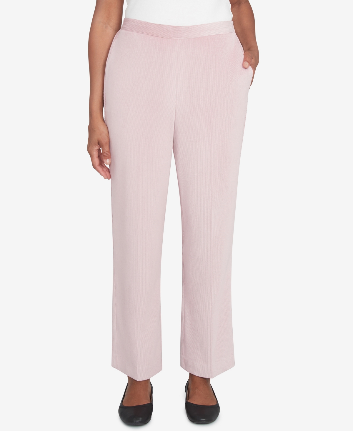 Alfred Dunner Women's Telluride Corduroy Elastic Waist Average Length Pleated Pants In Rose