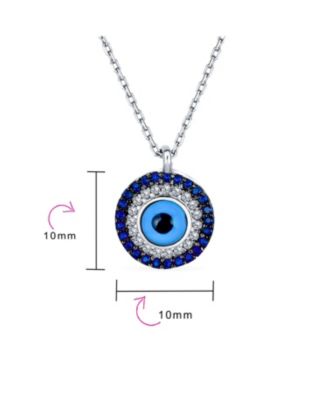 Turkish Blue Pave CZ Spiritual Protection Amulet Evil Eye Round Circle Pendant Station Necklace .925 Sterling Silver